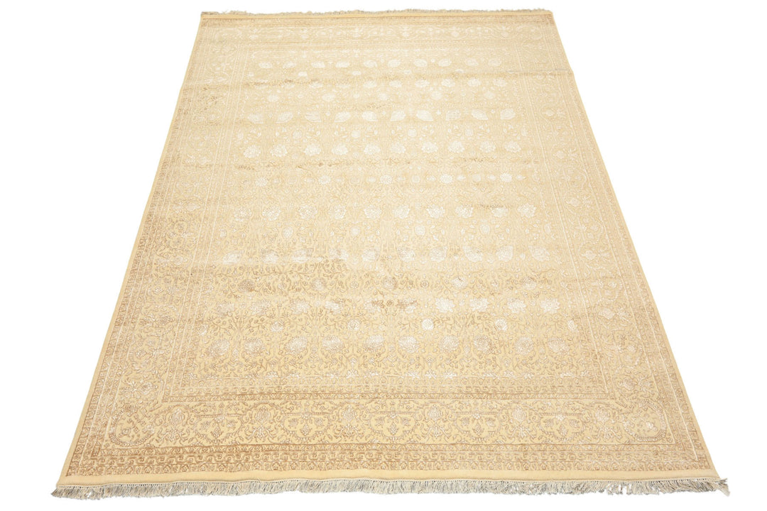 8x10 Ivory, Beige, Color Hand Knotted Tibetan Wool &amp; Silk Transitional Oriental Rug