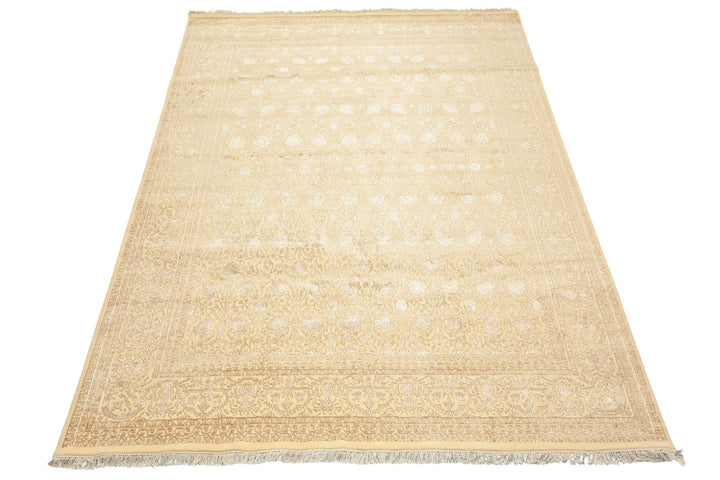 8x10 Ivory, Beige, Color Hand Knotted Tibetan Wool &amp; Silk Transitional Oriental Rug
