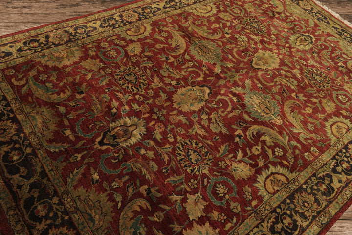 6x9 Rust, Charcoal, Gold Color Hand Knotted Agra Wool Traditional Oriental Rug