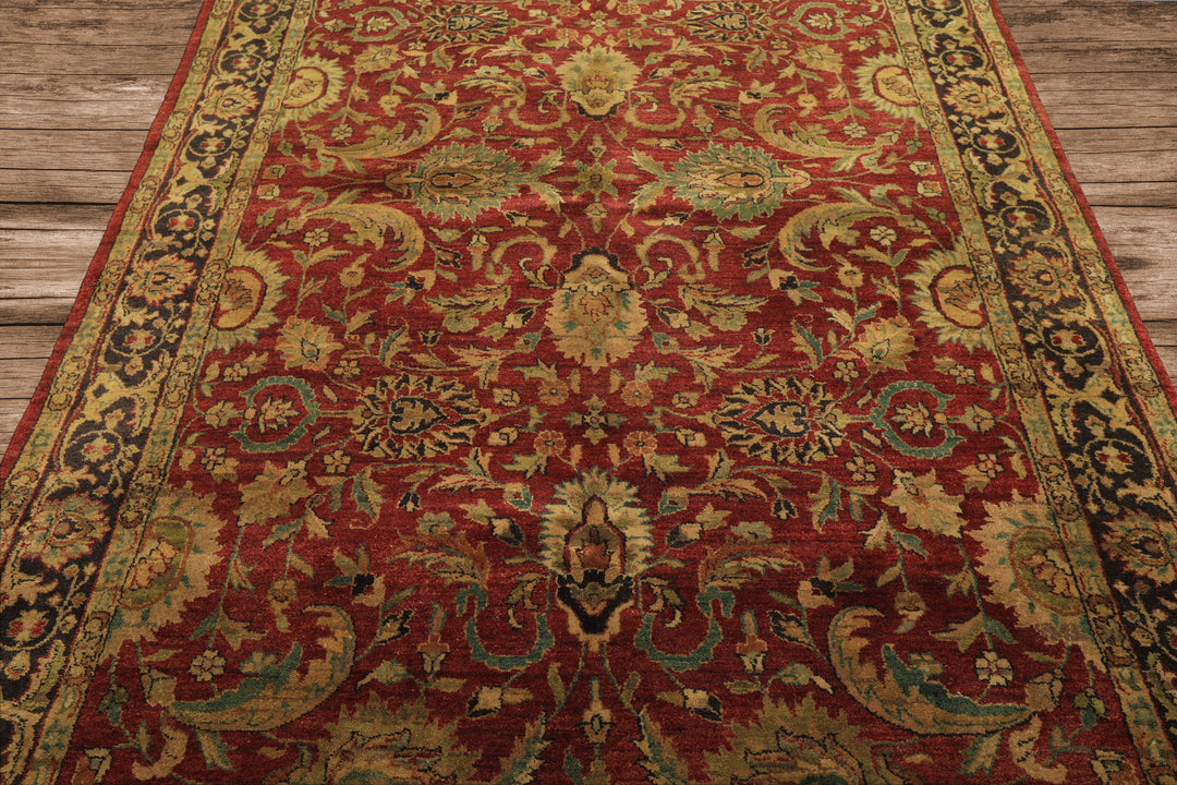 6x9 Rust, Charcoal, Gold Color Hand Knotted Agra Wool Traditional Oriental Rug