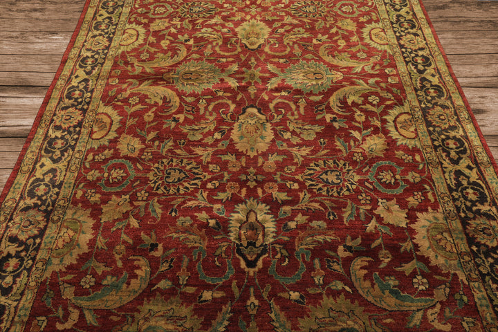 6x9 Rust, Charcoal, Gold Color Hand Knotted Agra Wool Traditional Oriental Rug