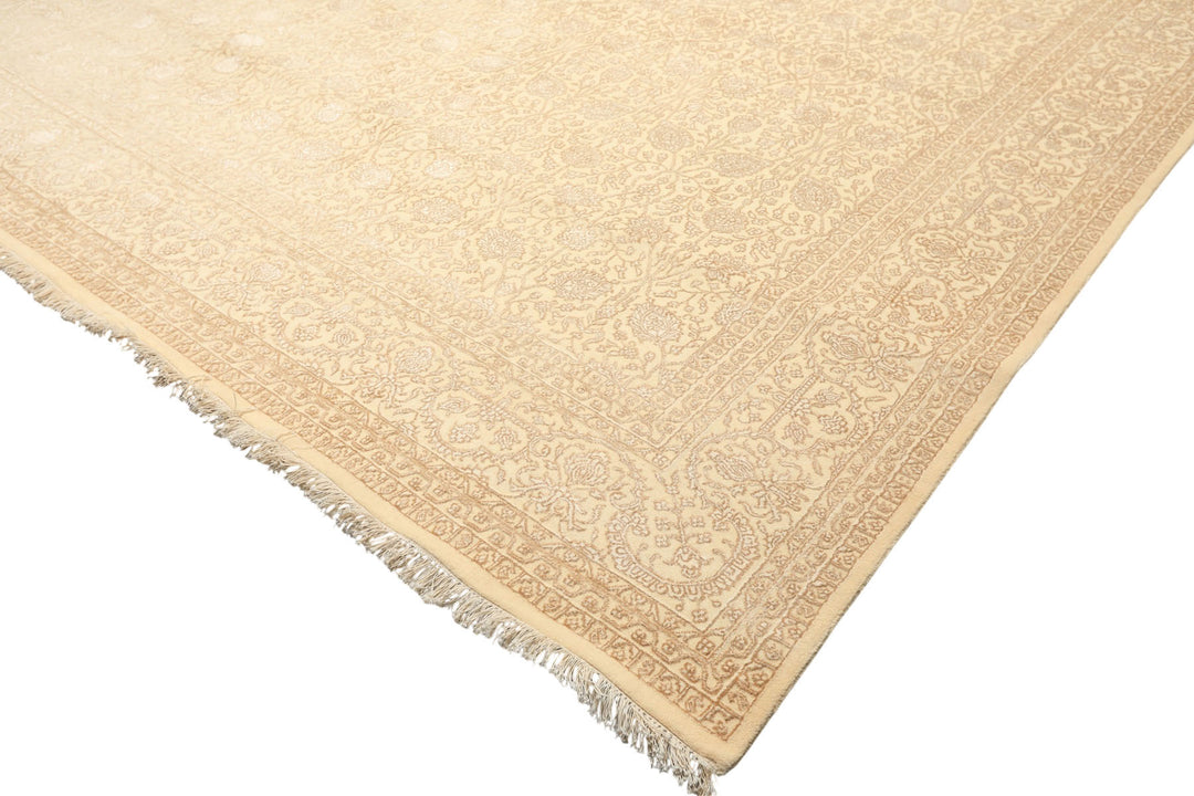 8x10 Ivory, Beige, Color Hand Knotted Tibetan Wool &amp; Silk Transitional Oriental Rug