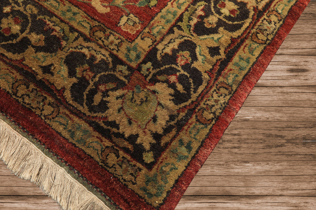 6x9 Rust, Charcoal, Gold Color Hand Knotted Agra Wool Traditional Oriental Rug