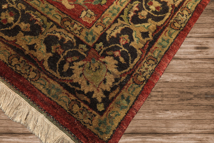 6x9 Rust, Charcoal, Gold Color Hand Knotted Agra Wool Traditional Oriental Rug