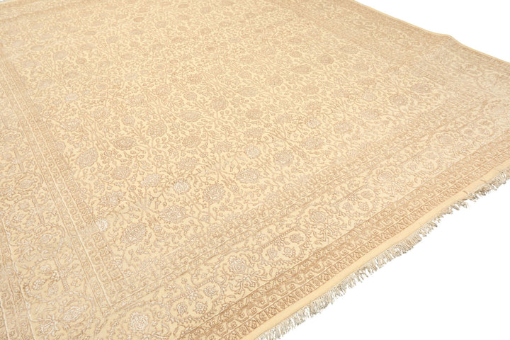 8x10 Ivory, Beige, Color Hand Knotted Tibetan Wool &amp; Silk Transitional Oriental Rug