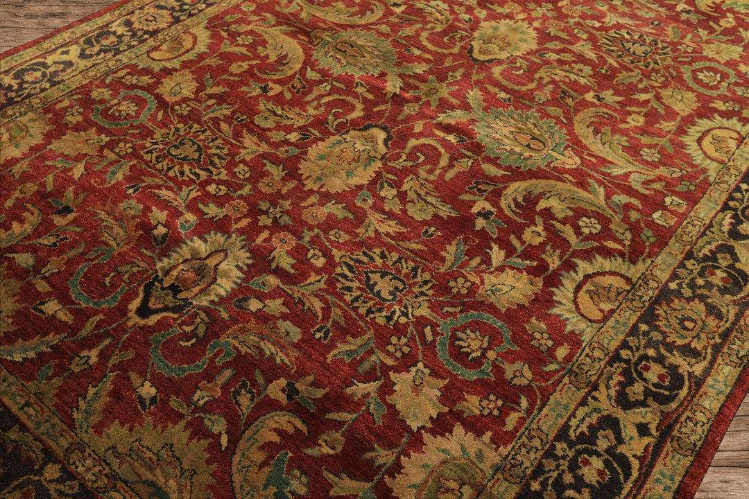 6x9 Rust, Charcoal, Gold Color Hand Knotted Agra Wool Traditional Oriental Rug