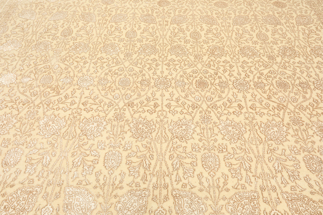 8x10 Ivory, Beige, Color Hand Knotted Tibetan Wool &amp; Silk Transitional Oriental Rug