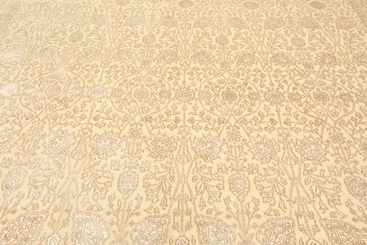 8x10 Ivory, Beige, Color Hand Knotted Tibetan Wool &amp; Silk Transitional Oriental Rug