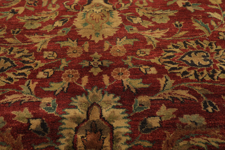 6x9 Rust, Charcoal, Gold Color Hand Knotted Agra Wool Traditional Oriental Rug