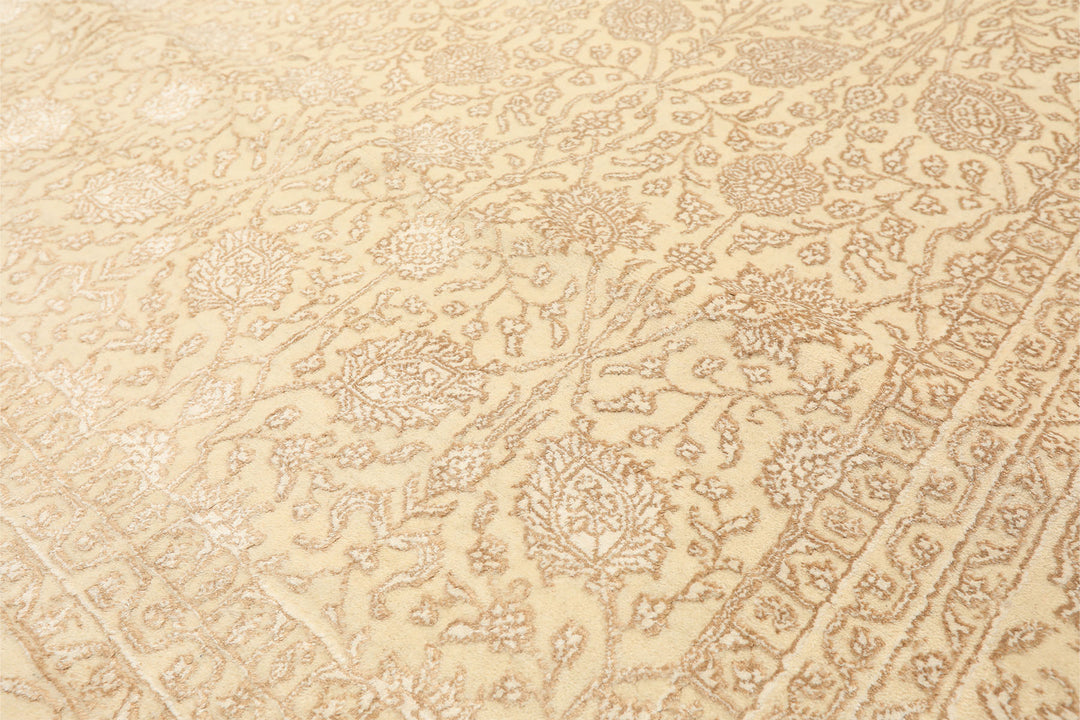 8x10 Ivory, Beige, Color Hand Knotted Tibetan Wool &amp; Silk Transitional Oriental Rug