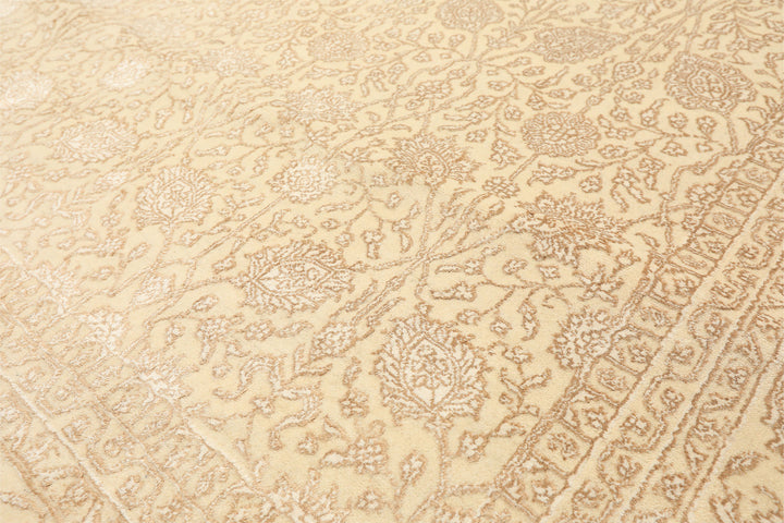 8x10 Ivory, Beige, Color Hand Knotted Tibetan Wool &amp; Silk Transitional Oriental Rug
