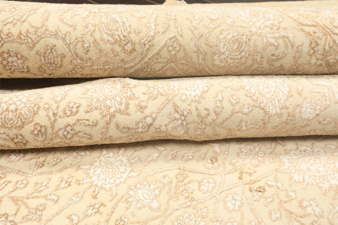 8x10 Ivory, Beige, Color Hand Knotted Tibetan Wool &amp; Silk Transitional Oriental Rug