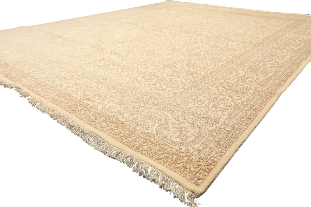 8x10 Ivory, Beige, Color Hand Knotted Tibetan Wool &amp; Silk Transitional Oriental Rug