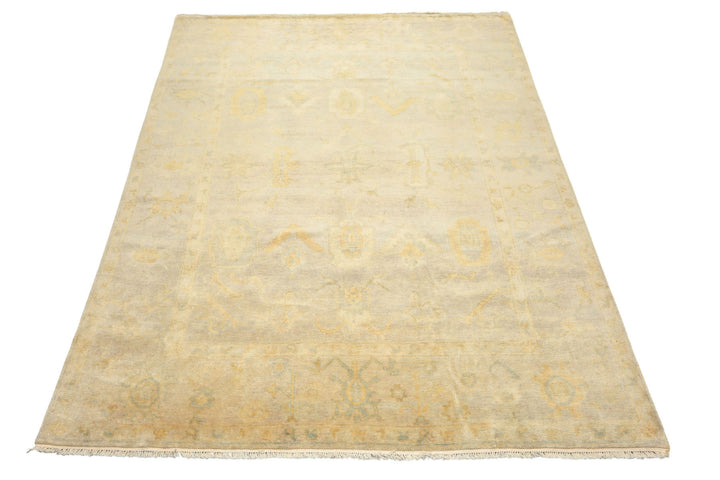 8x10 Gray, Blue, Gold Color Hand Knotted Oushak New Zealand Wool Transitional Oriental Rug