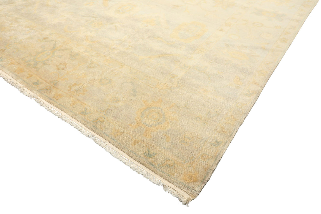 8x10 Gray, Blue, Gold Color Hand Knotted Oushak New Zealand Wool Transitional Oriental Rug