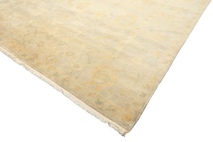 8x10 Gray, Blue, Gold Color Hand Knotted Oushak New Zealand Wool Transitional Oriental Rug