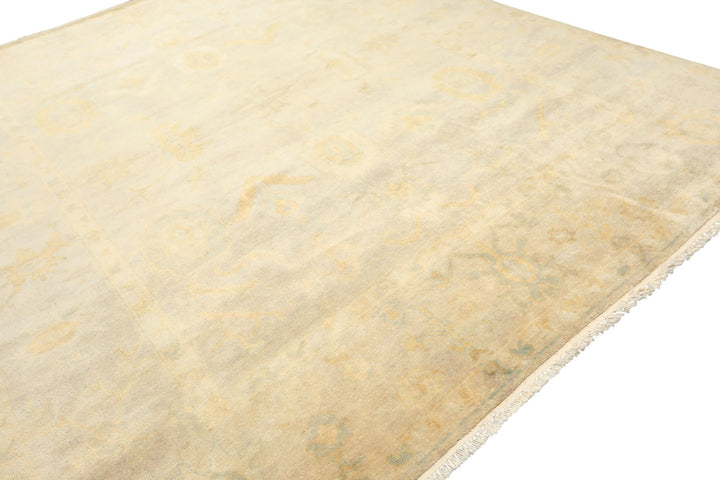 8x10 Gray, Blue, Gold Color Hand Knotted Oushak New Zealand Wool Transitional Oriental Rug