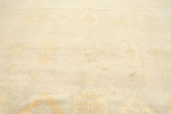8x10 Gray, Blue, Gold Color Hand Knotted Oushak New Zealand Wool Transitional Oriental Rug