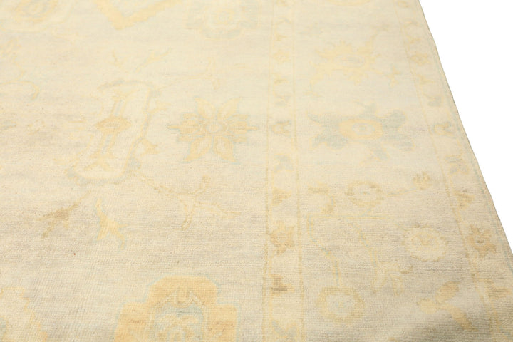 8x10 Gray, Blue, Gold Color Hand Knotted Oushak New Zealand Wool Transitional Oriental Rug