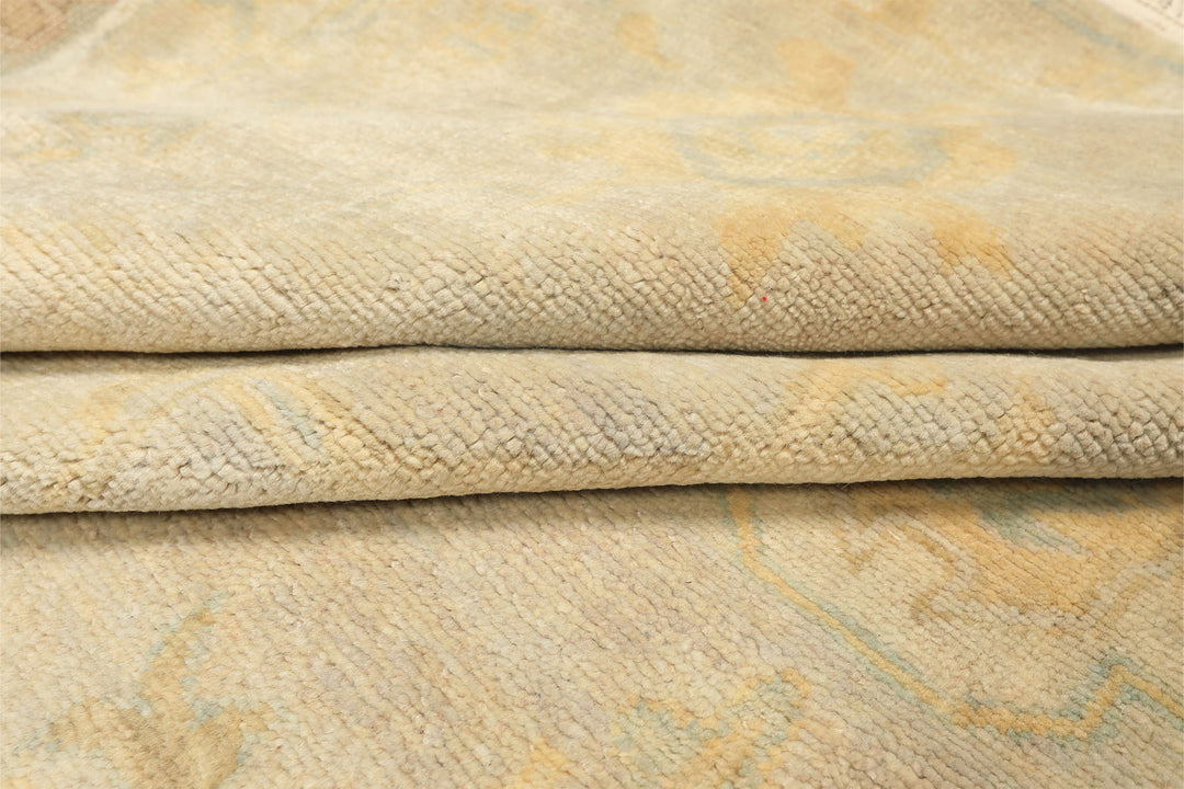 8x10 Gray, Blue, Gold Color Hand Knotted Oushak New Zealand Wool Transitional Oriental Rug