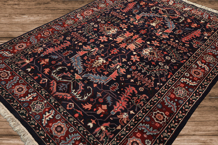 5x8 Navy, Red, Blush Color Hand Knotted Oushak Wool Arts & Crafts Oriental Rug