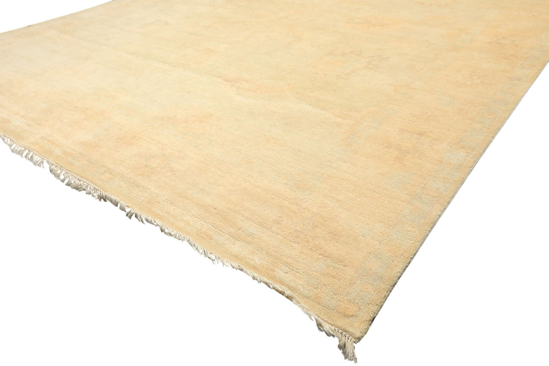 8x10 Gray, Beige, Tan Color Hand Knotted Oushak New Zealand Wool Transitional Oriental Rug