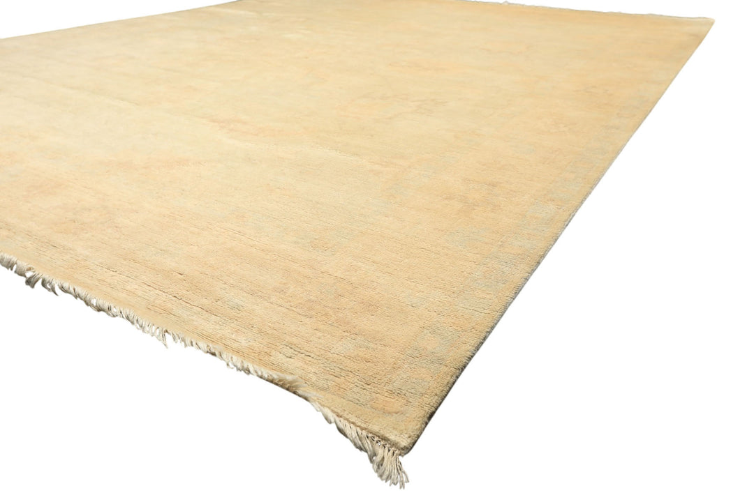8x10 Gray, Beige, Tan Color Hand Knotted Oushak New Zealand Wool Transitional Oriental Rug