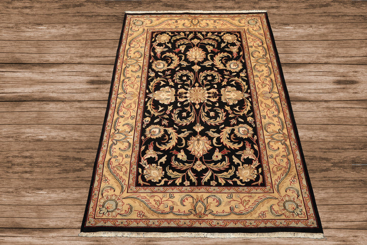 6x9 Black, Warm, Beige Color Hand Knotted Agra Wool Traditional Oriental Rug