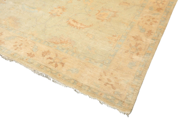 8x10 Beige, Gray, Blue Color Hand Knotted Oushak New Zealand Wool Transitional Oriental Rug