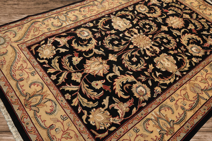 6x9 Black, Warm, Beige Color Hand Knotted Agra Wool Traditional Oriental Rug