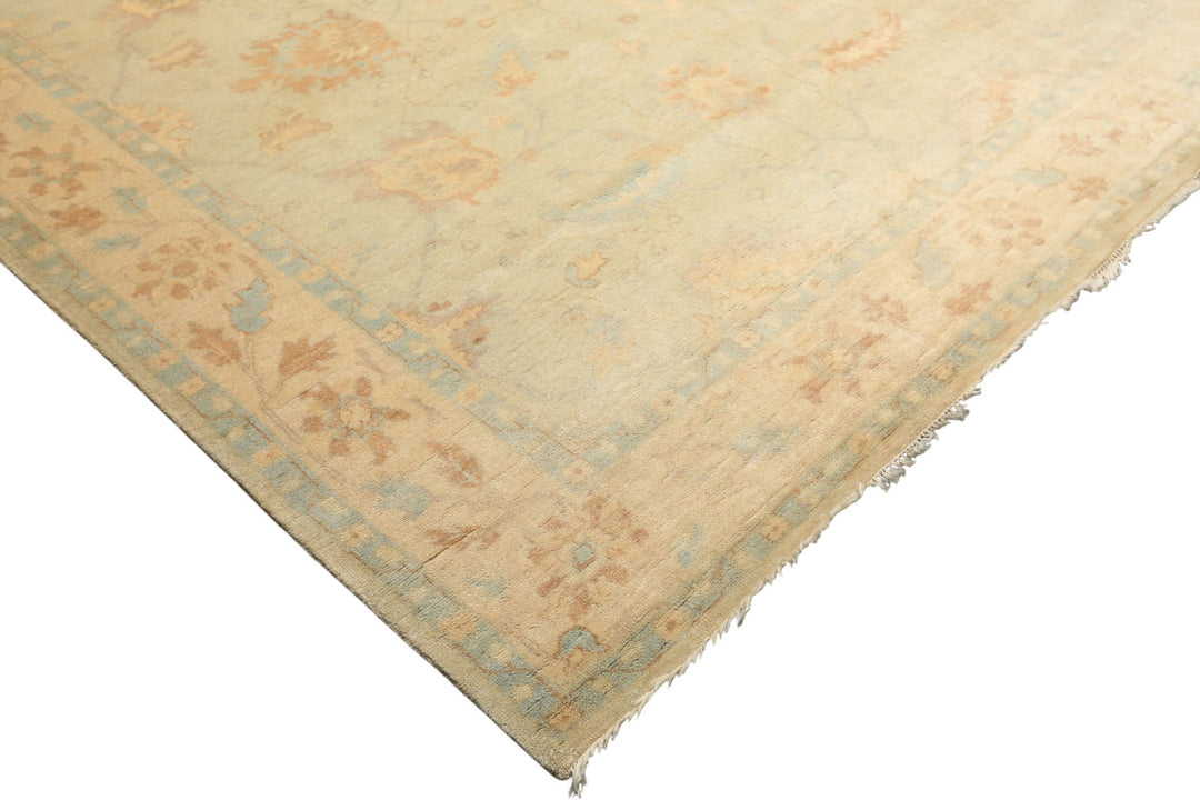 8x10 Beige, Gray, Blue Color Hand Knotted Oushak New Zealand Wool Transitional Oriental Rug