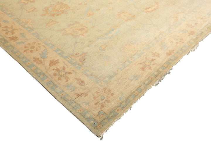 8x10 Beige, Gray, Blue Color Hand Knotted Oushak New Zealand Wool Transitional Oriental Rug