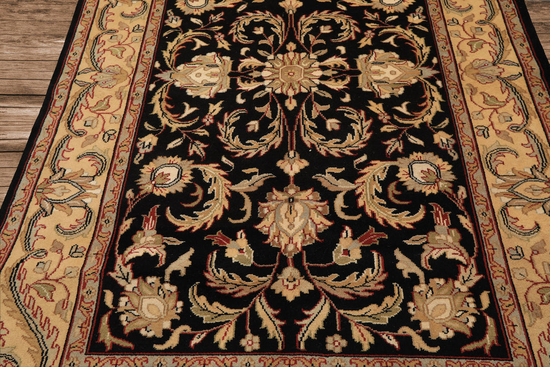 6x9 Black, Warm, Beige Color Hand Knotted Agra Wool Traditional Oriental Rug