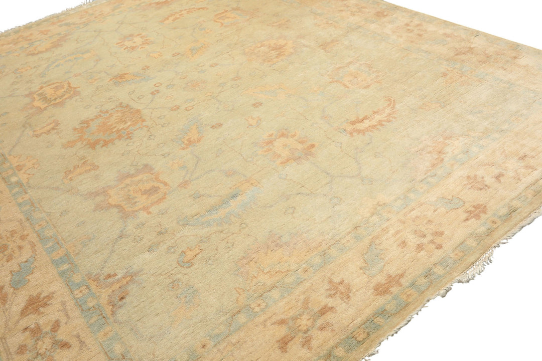 8x10 Beige, Gray, Blue Color Hand Knotted Oushak New Zealand Wool Transitional Oriental Rug