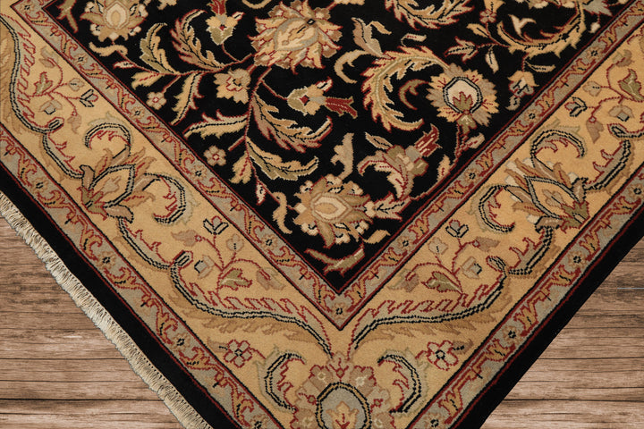 6x9 Black, Warm, Beige Color Hand Knotted Agra Wool Traditional Oriental Rug