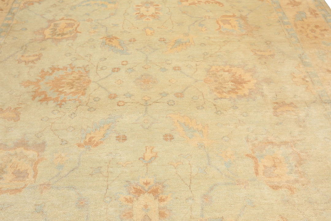 8x10 Beige, Gray, Blue Color Hand Knotted Oushak New Zealand Wool Transitional Oriental Rug