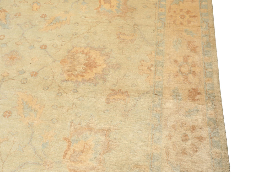 8x10 Beige, Gray, Blue Color Hand Knotted Oushak New Zealand Wool Transitional Oriental Rug