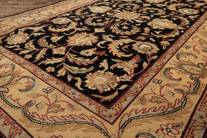 6x9 Black, Warm, Beige Color Hand Knotted Agra Wool Traditional Oriental Rug