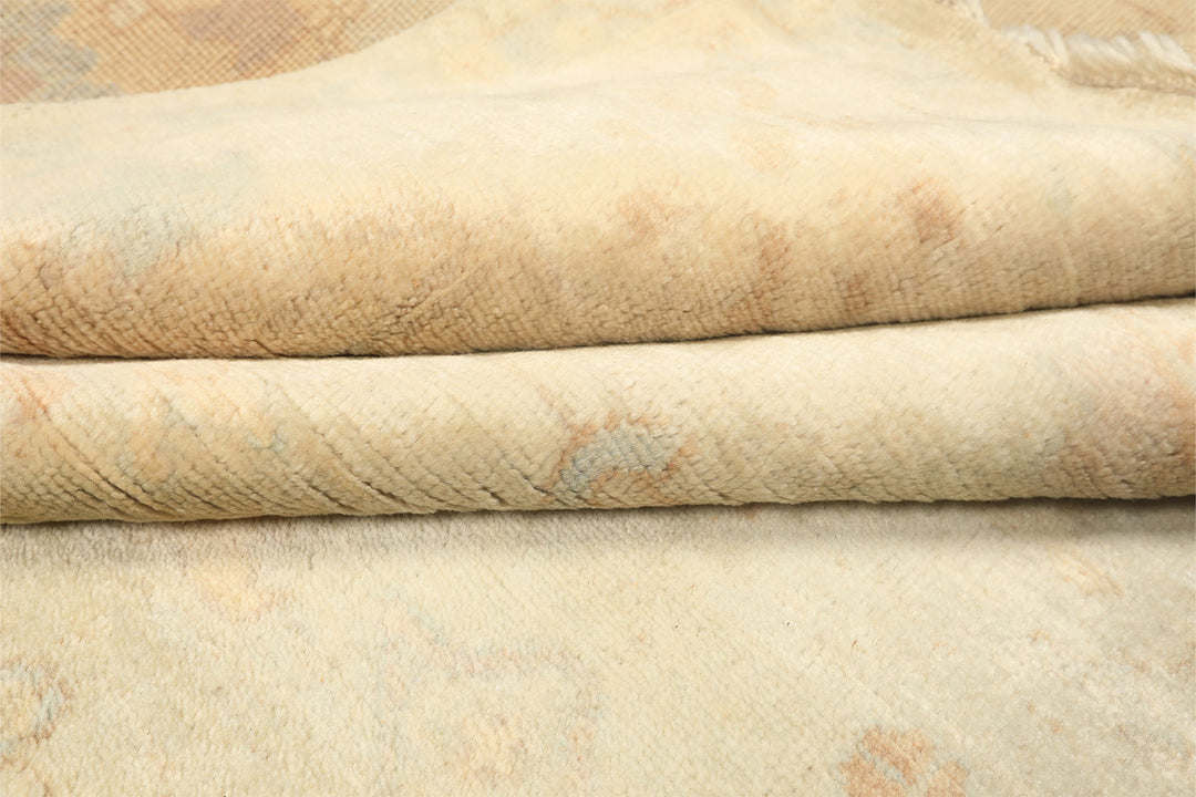 8x10 Beige, Gray, Blue Color Hand Knotted Oushak New Zealand Wool Transitional Oriental Rug