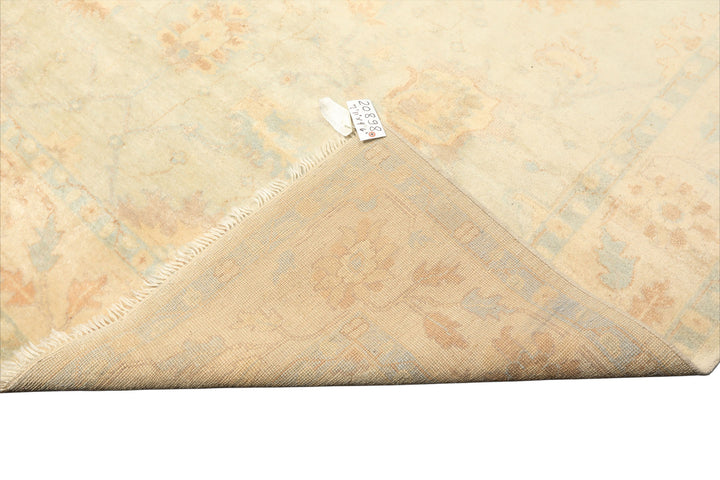 8x10 Beige, Gray, Blue Color Hand Knotted Oushak New Zealand Wool Transitional Oriental Rug