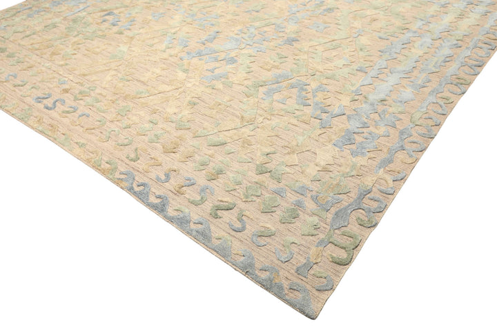 8x10 Taupe, Green, Blue Color Hand Knotted Soumak Wool Modern &amp; Contemporary Oriental Rug