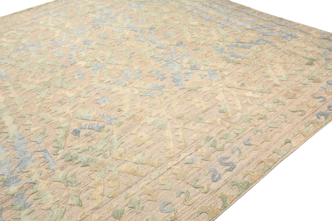8x10 Taupe, Green, Blue Color Hand Knotted Soumak Wool Modern &amp; Contemporary Oriental Rug