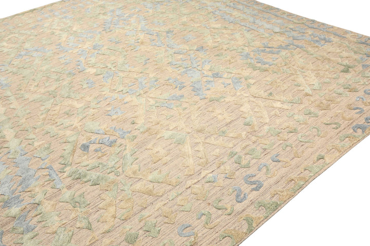 8x10 Taupe, Green, Blue Color Hand Knotted Soumak Wool Modern &amp; Contemporary Oriental Rug