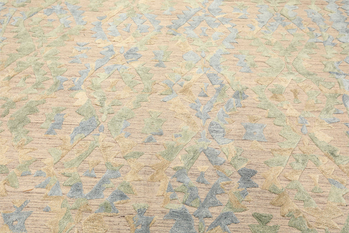 8x10 Taupe, Green, Blue Color Hand Knotted Soumak Wool Modern &amp; Contemporary Oriental Rug