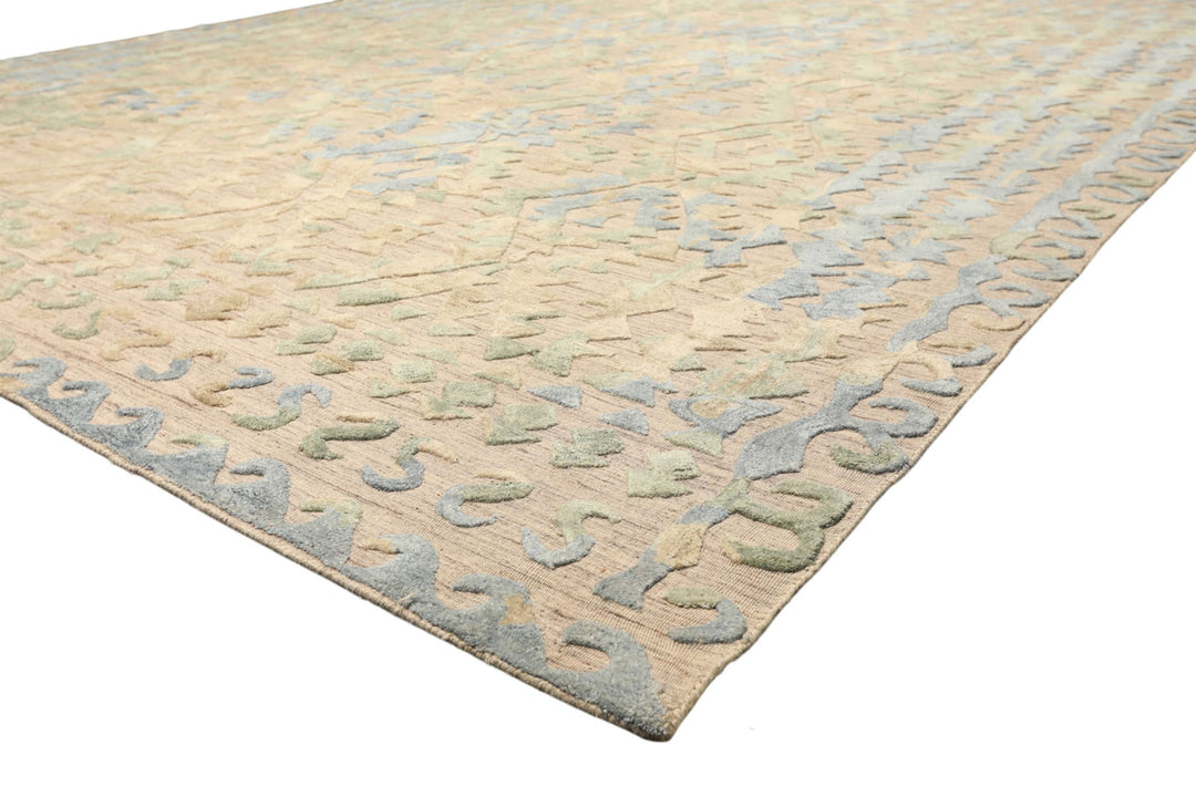 8x10 Taupe, Green, Blue Color Hand Knotted Soumak Wool Modern &amp; Contemporary Oriental Rug