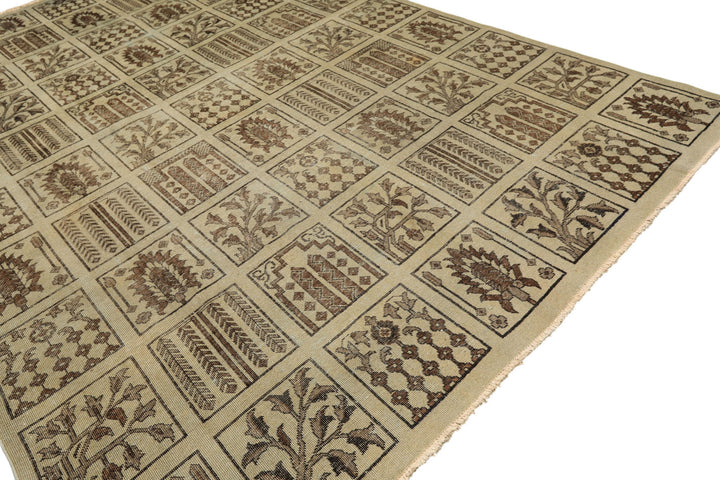 7x11 Gray, Moss, Chocolate Color Hand Knotted Distress Wool Transitional Oriental Rug