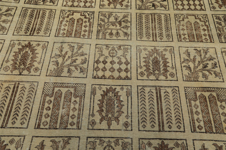 7x11 Gray, Moss, Chocolate Color Hand Knotted Distress Wool Transitional Oriental Rug