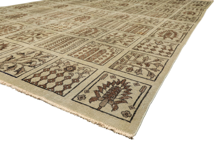 7x11 Gray, Moss, Chocolate Color Hand Knotted Distress Wool Transitional Oriental Rug