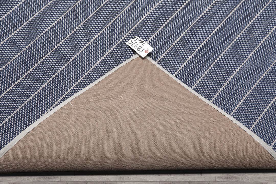 Multi Size Navy Gray Color Hand Woven Herringbone New Zealand Wool Contemporary Oriental Rug