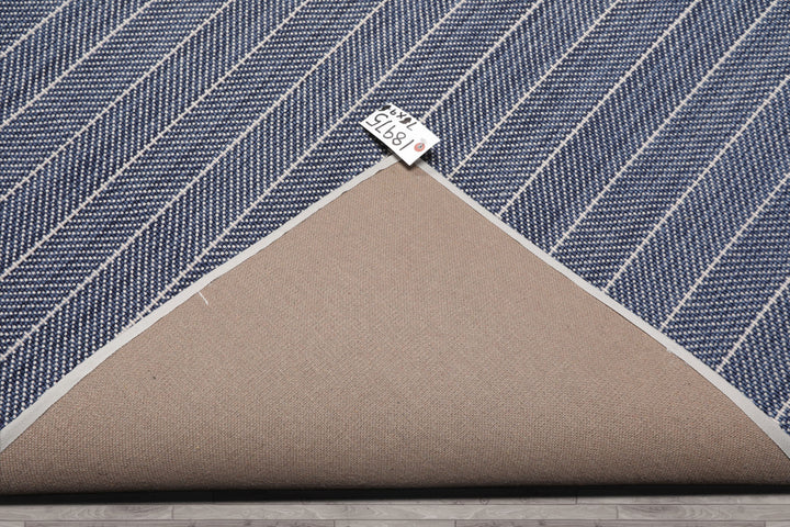 Multi Size Navy Gray Color Hand Woven Herringbone New Zealand Wool Contemporary Oriental Rug